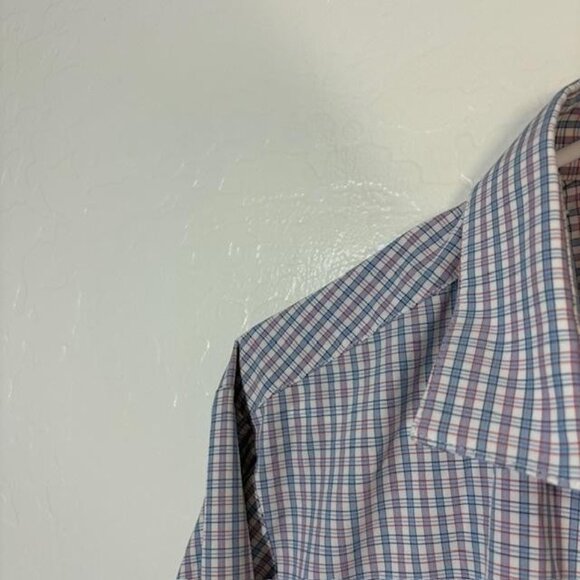 Mizzen+Main Shirt Mens Large Blue Red Plaid Leeward Performance Trim Fit Dress - Picture 2 of 7